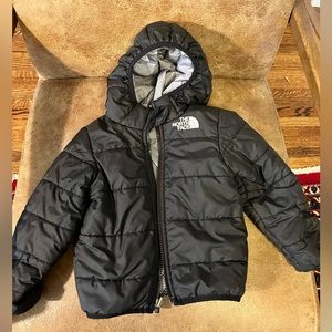 The North Face black toddler reversible Perrito hooded jacket, 18-24mo.